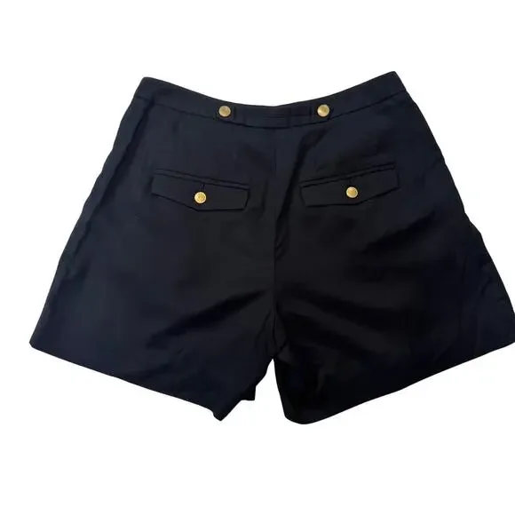 Anthropologie Coquille Black High-Rise Tailored Shorts Gold Button Women’s 2 - Picture 4 of 12